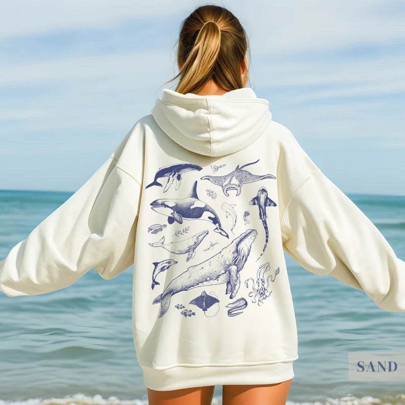 Oceans Respect The Local Printed Hoodie - Loose Style, Long Sleeve, Pocket - Buy Center US