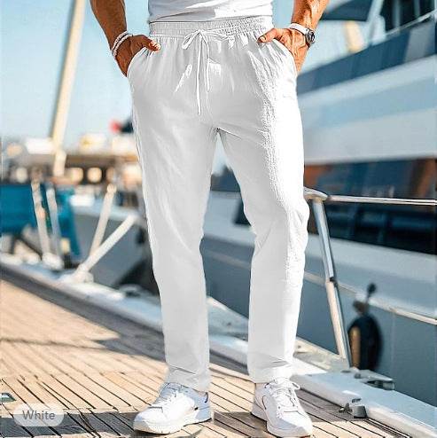 Men's Summer Trousers - Elastic Waist, Straight Fit, Cotton Blend - Buy Center US