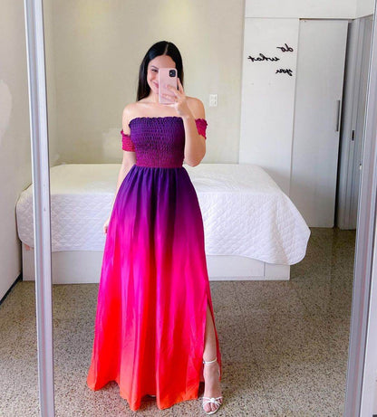 Off-Shoulder Printed Butterfly Dress - Rainbow Colors & Swing Style - Buy Center US