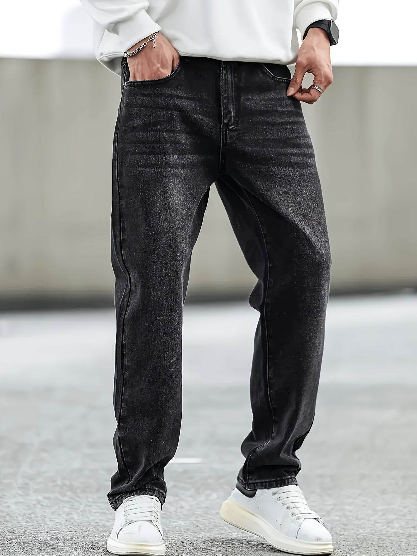 Classic Fit Cotton Blend Denim Jeans - Casual Street Style for Men - Buy Center US