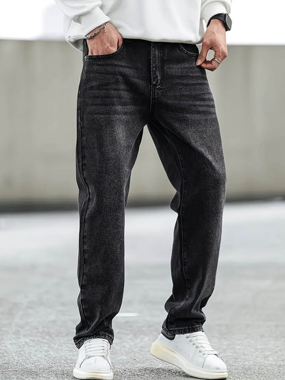 Classic Fit Cotton Blend Denim Jeans - Casual Street Style for Men - Buy Center US