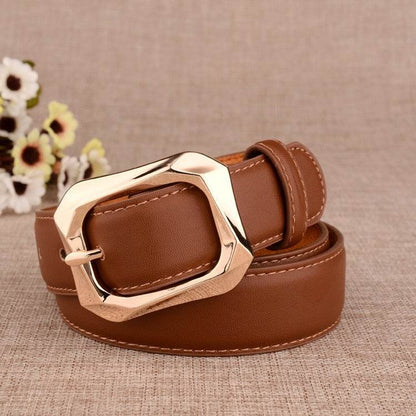Women's Alloy Buckle Pant Belt - Stylish Imitation Leather in Multiple Colors - Buy Center US