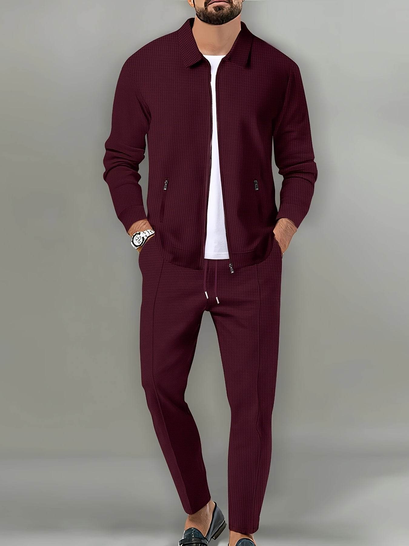 Casual September Jacket and Pants Set - Long Sleeve, Solid Color - Buy Center US