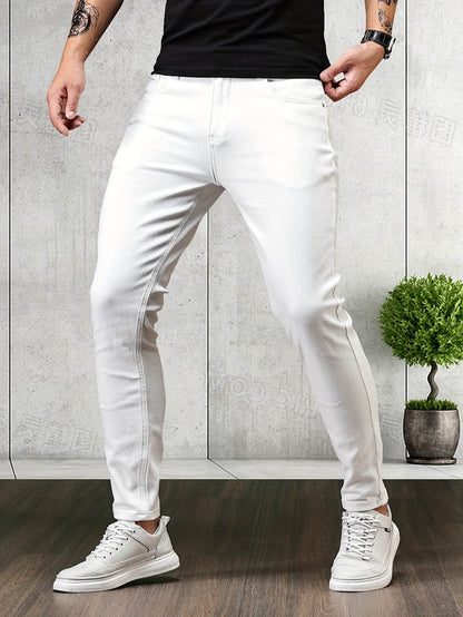 Men's Mustard Yellow Slim-Fit Jeans - All-Season Casual Comfort - Buy Center US