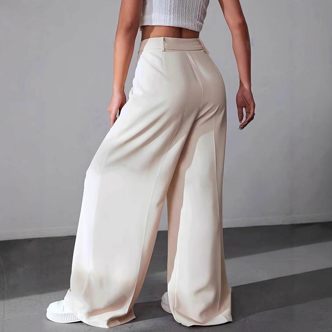 Women's Casual Straight Pants - High Waist Solid Color Trousers - Buy Center US