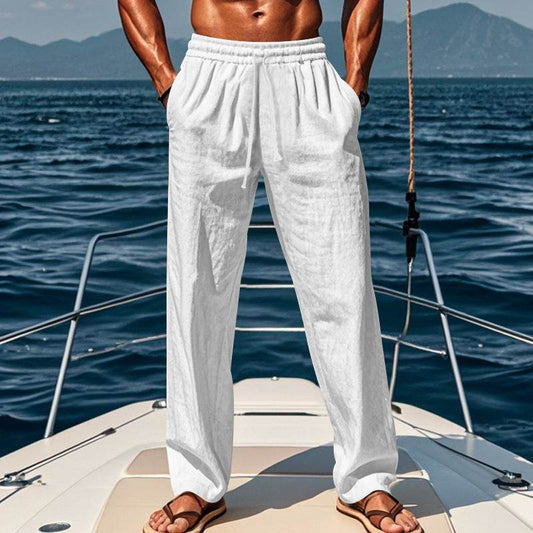 Breathable Cotton-Linen Leisure Sports Trousers - Mid Waist, Multiple Colors - Buy Center US