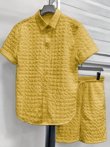 Casual Men's 2pcs Summer Suit - Checkered Short-Sleeve Shirt & Shorts - Buy Center US