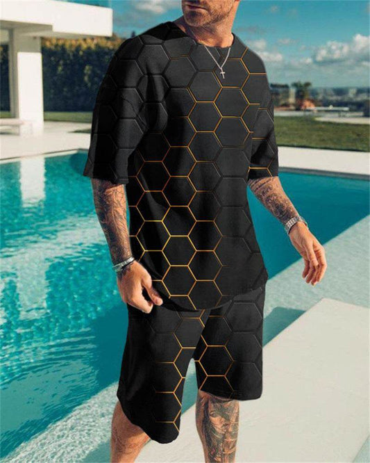 Simple Men's Oversized 3D Print Short Sleeve Shirt & Shorts Set - Buy Center US