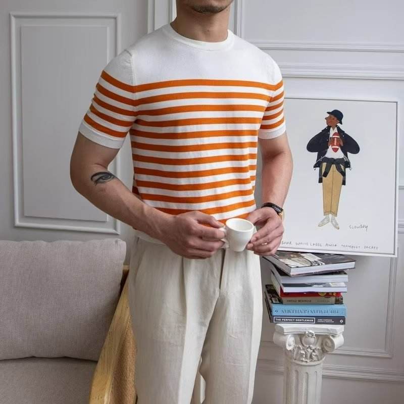 Trendy Men's Striped Short Sleeve T-shirt - Summer Casual Wear, All Sizes - Buy Center US