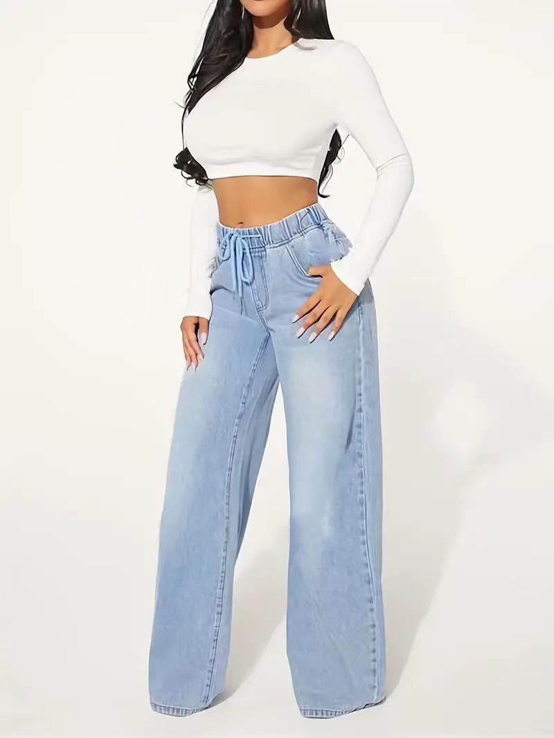 Light Blue High Waist Wide Leg Jeans - Comfortable Loose Fit for Women - Buy Center US