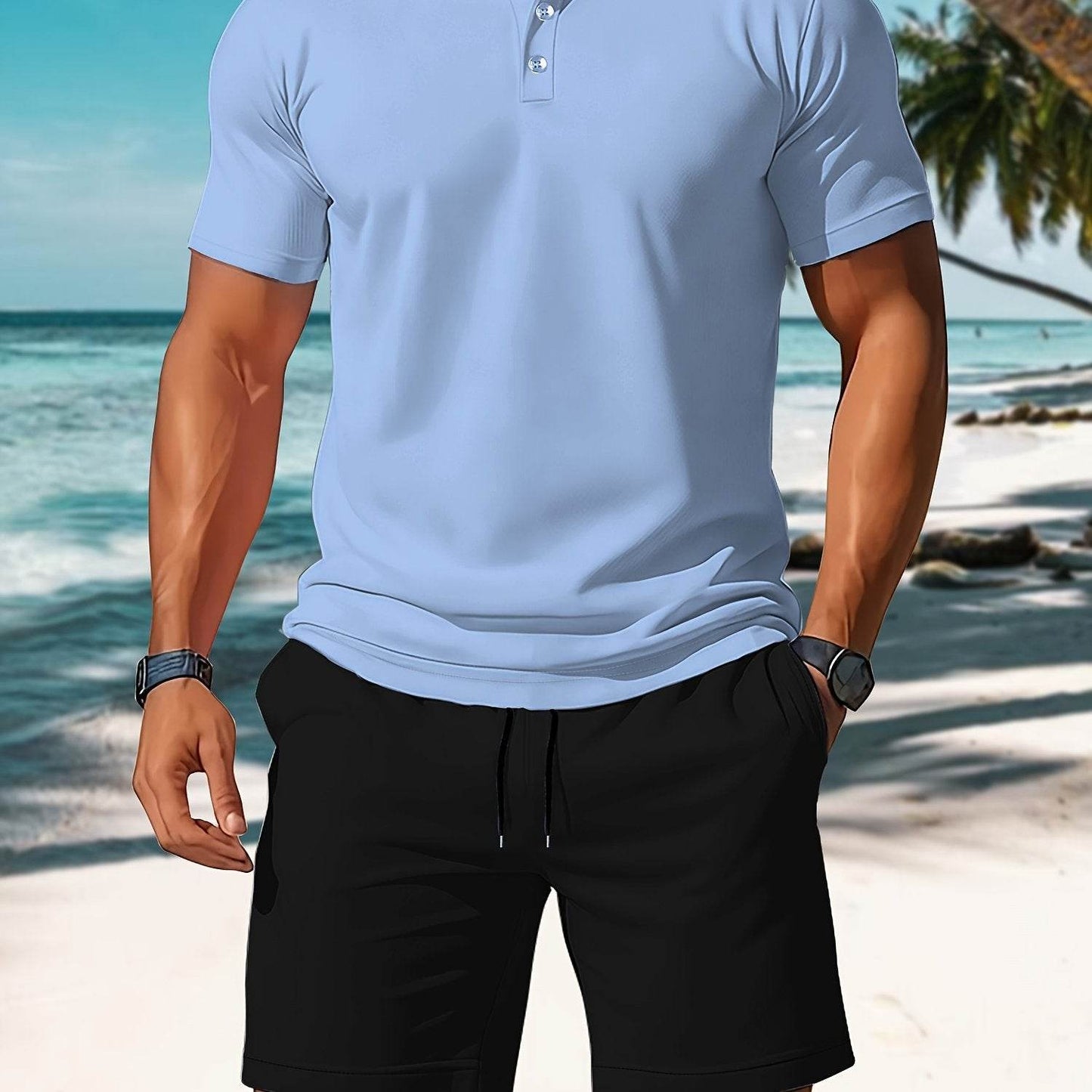Men's Summer Black Polo & Shorts Set - Casual Golf Style, Loose Fit - Buy Center US