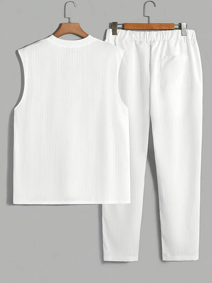 Men's Casual Sleeveless Crew Neck T-Shirt & Pants Set - Summer Style - Buy Center US
