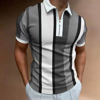 Men's Striped Short-Sleeved Polo Shirt - Slim Fit, Casual Cotton Blend - Buy Center US