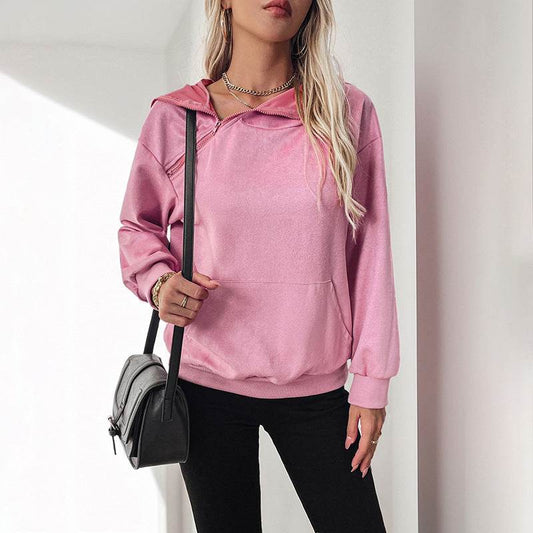 Women's Valentine's Day Hooded Sweater with Zipper Pocket - Pink - Buy Center US