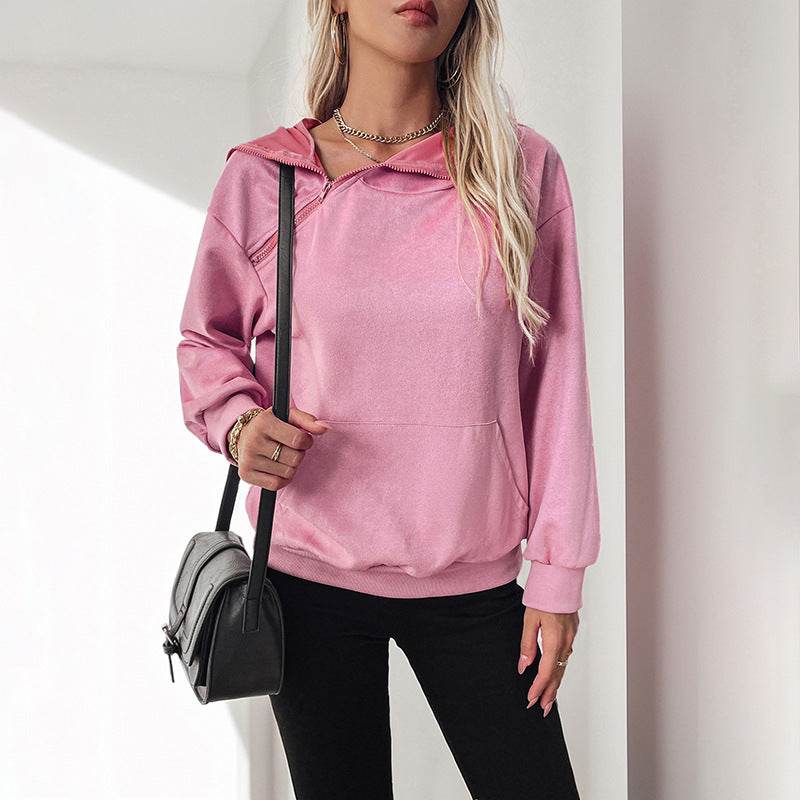 Women's Valentine's Day Hooded Sweater with Zipper Pocket - Pink - Buy Center US
