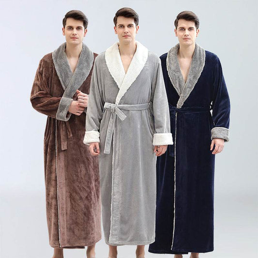 Buycenter Men's Plus Size Coral Fleece Bathrobe - Soft Full Length Pajamas - Buy Center US