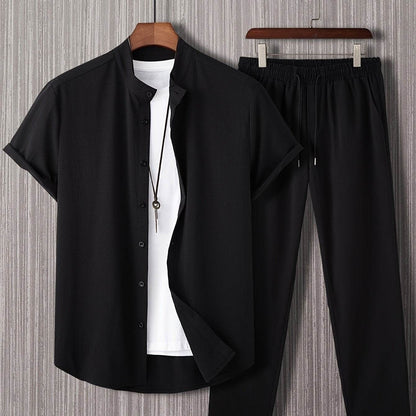 Stylish Men’s Solid Color Casual Shirt & Trouser Set - Perfect for Outings - Buy Center US