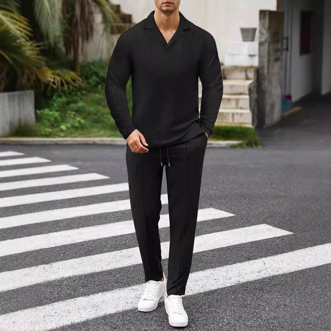 Buycenter Men's Solid Color Suit - Autumn Winter Long Sleeve Trousers - Buy Center US