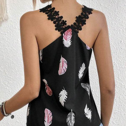 Women's Slimming V-neck Camisole - Feather Pattern Casual Summer Vest - Buy Center US