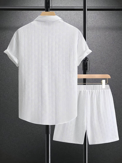 Men's Summer Casual 2-Piece Outfit Set - Slim Fit Short Sleeve & Shorts - Buy Center US