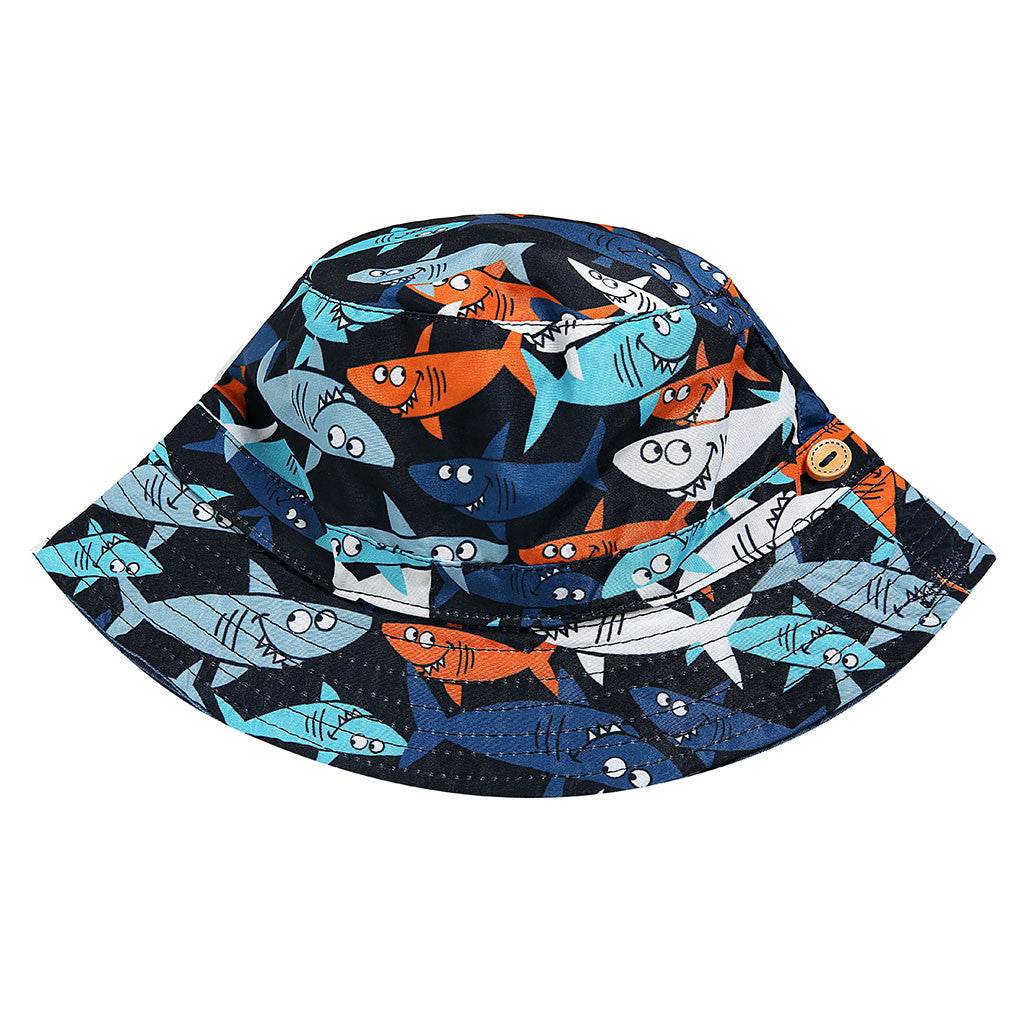 Children's Cotton Fisherman Hat - Shark Print, Double-Sided, Wide Brim - Buy Center US