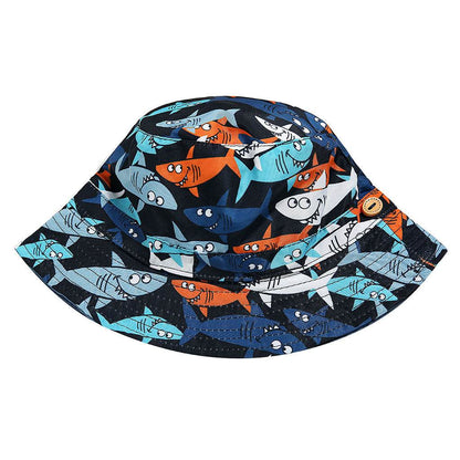 Children's Cotton Fisherman Hat - Shark Print, Double-Sided, Wide Brim - Buy Center US