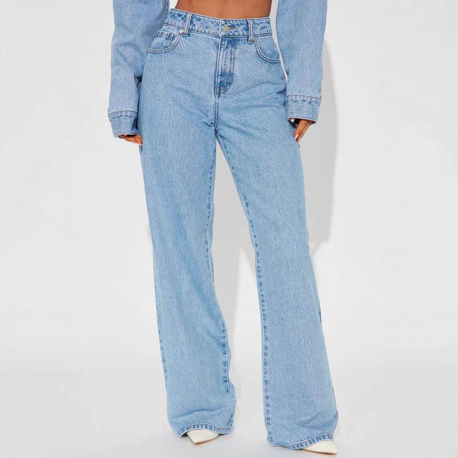 Love Pocket High Waist Loose Jeans - Straight Slimming Trousers for All Sizes - Buy Center US