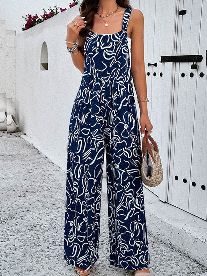 Women's Casual Printed Jumpsuit - Loose Fit, Sleeveless & Stylish - Buy Center US