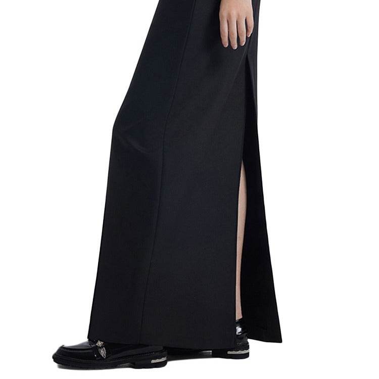 Trendy Low-Waist Retro Long Split Skirt - Slimming Style in Black - Buy Center US