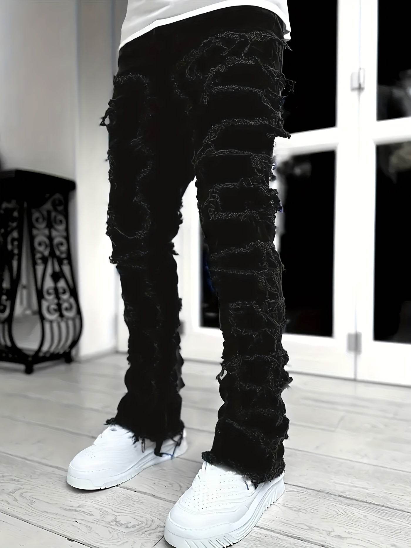 Y2K Hip Hop Style Men's Raw Trim Jeans - Slim Fit Stretch Denim - Buy Center US
