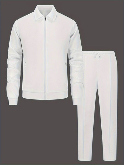 Men's Solid Color Knitted Tracksuit Set - Long Sleeve Jacket & Pants - Buy Center US