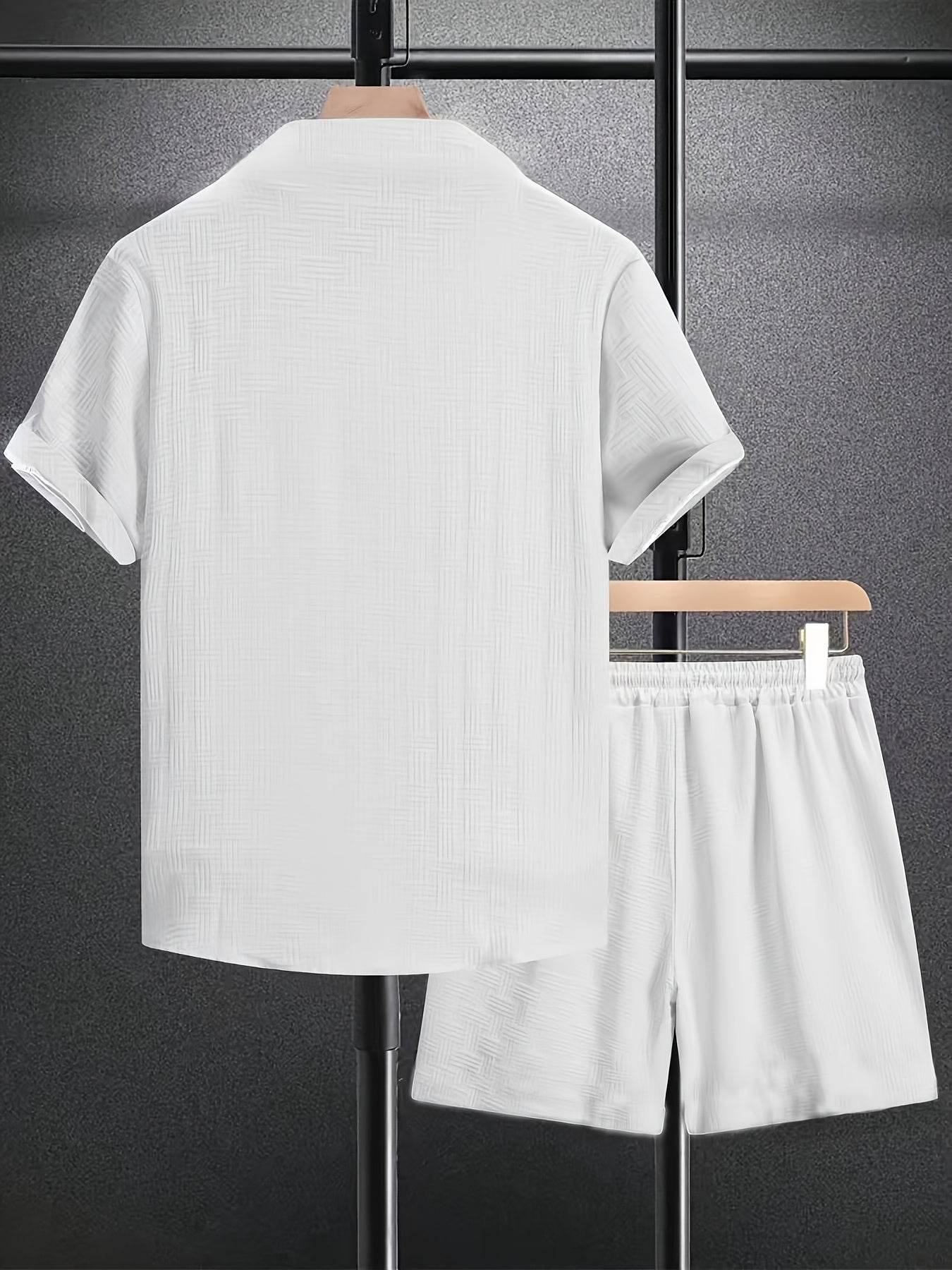 Men's Summer Casual 2-Piece Beach Outfit - Striped Short Sleeve Shirt & Shorts - Buy Center US