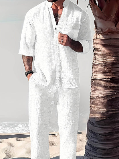 Men's Casual Summer Shirt - Solid Color, Loose Fit with Button Detail - Buy Center US