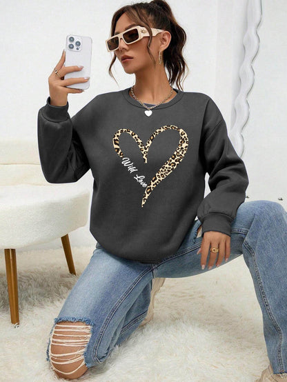 Leopard Wild Heart Pattern Female Sweatshirt Set - Stylish & Comfy - Buy Center US
