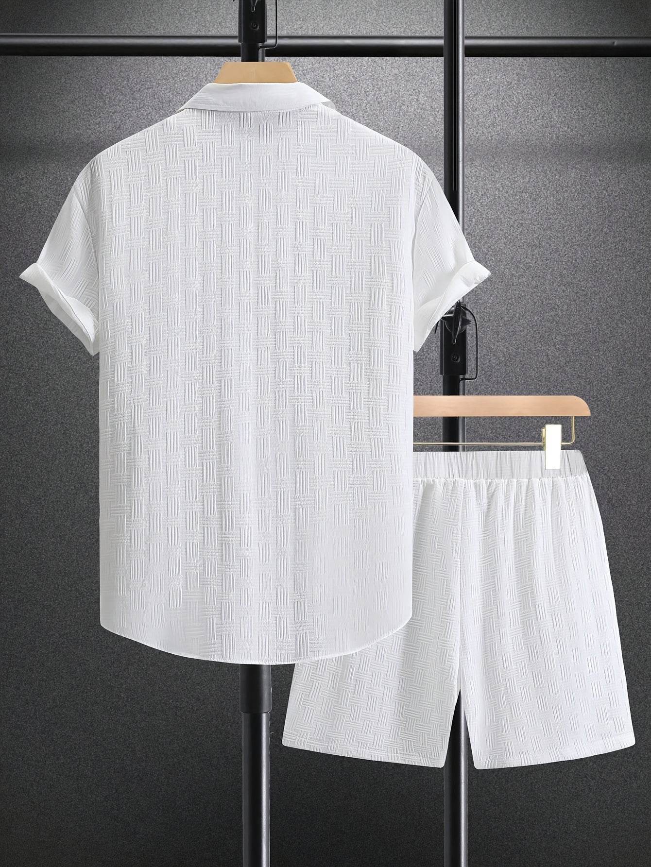 Men's Casual Short-Sleeve Shirt and Shorts Set - Solid Color Outfit - Buy Center US