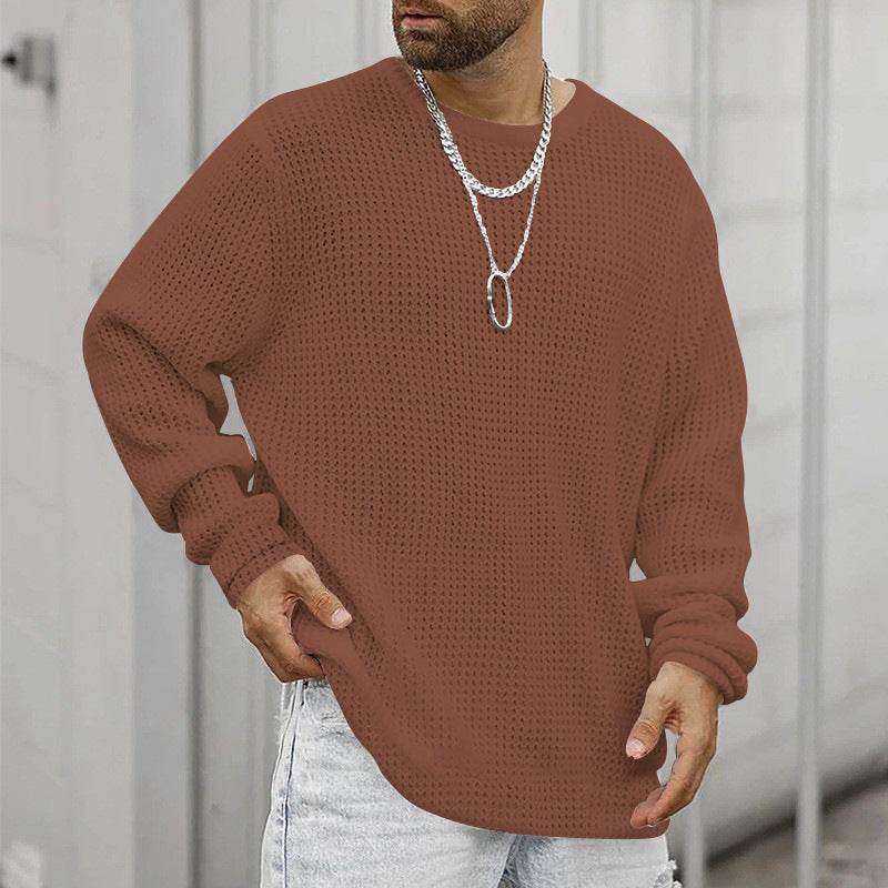 Casual Men's Long Sleeve Crew Neck Pullover - Loose Fit, Multiple Colors - Buy Center US