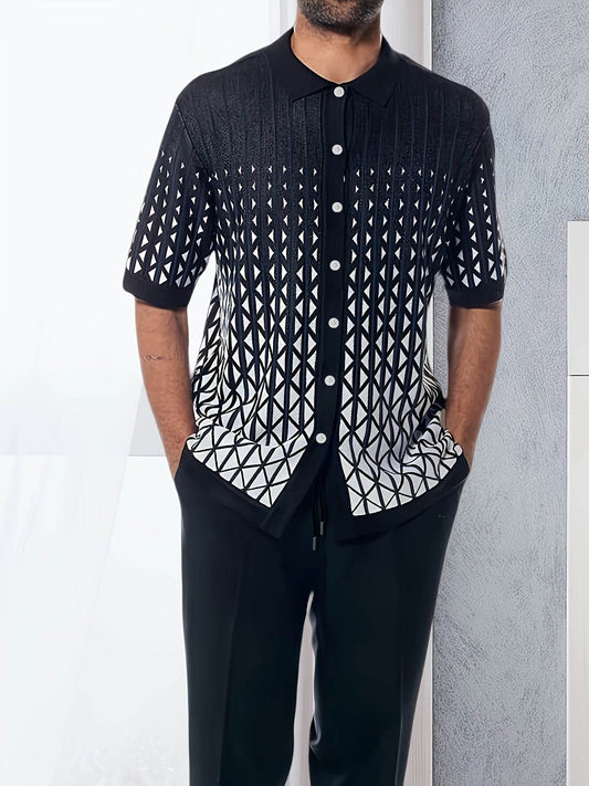 Men's Classic Black and White Suit - Geometric Pattern Casual Set - Buy Center US