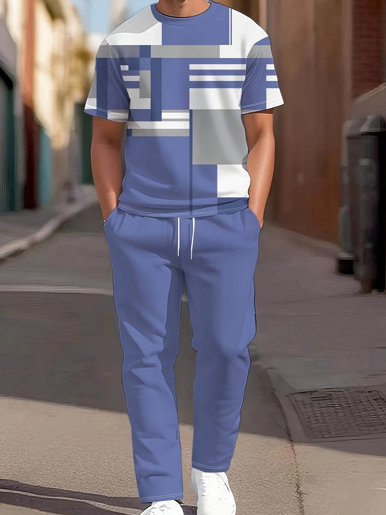 Men's Casual Two-Piece Suit - Short-Sleeved Trousers & Top Set - Buy Center US
