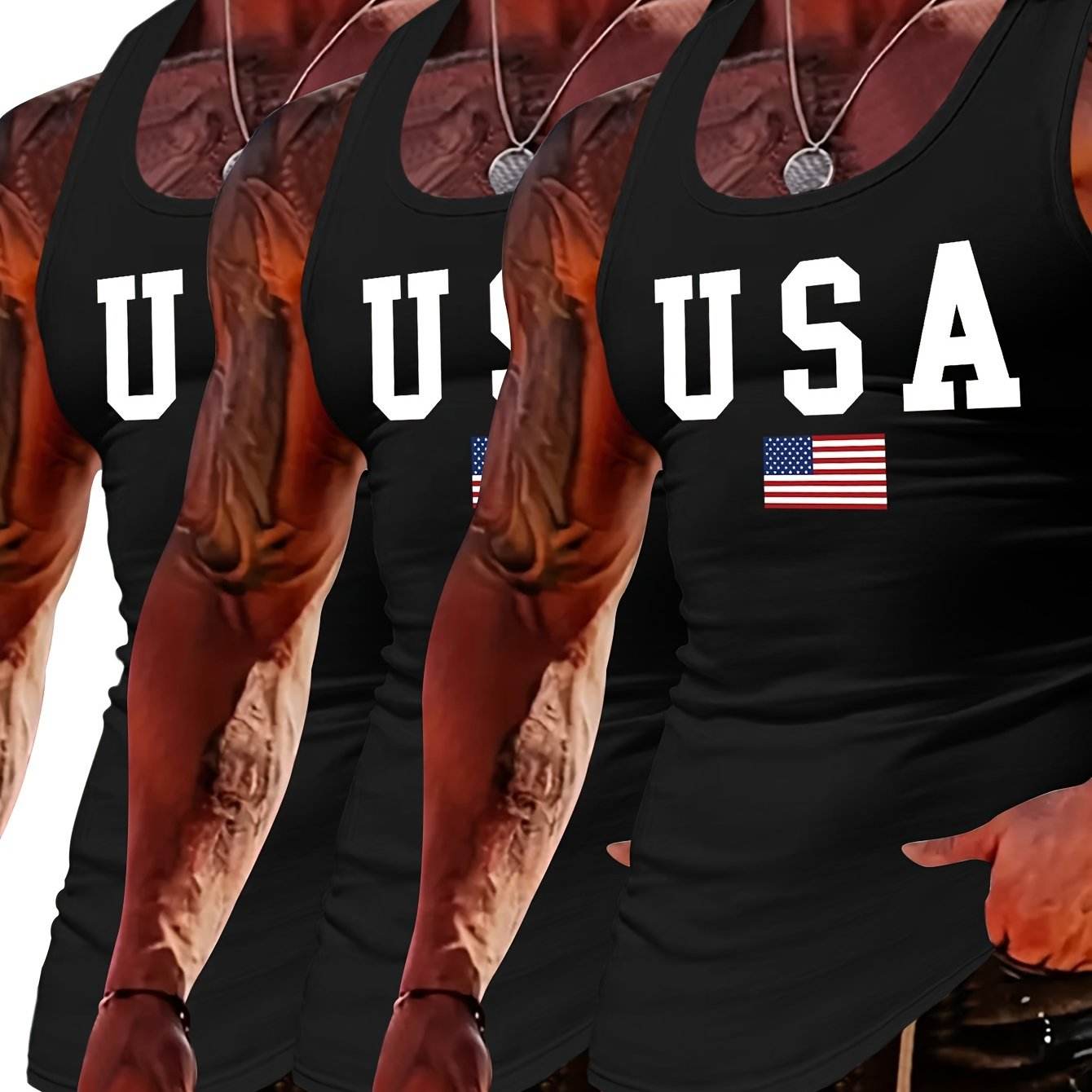 MBDMBD Men's USA Flag Tank Top - Slim Fit, Breathable Polyester Blend - Buy Center US