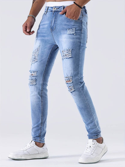 Men's Slim Fit Ripped Jeans - Distressed Medium Stretch Street Style - Buy Center US