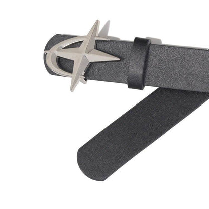 Cross Star Buckle Women's Belt - Dark Night Black PU Leather Style - Buy Center US