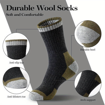 Buycenter Men's Wool Socks - Fleece Lined, Padded Warmth (5 Pairs) - Buy Center US