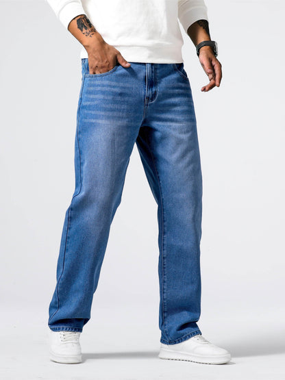 Men's Loose Fit Straight Leg Jeans - 85% Cotton Casual Denim Style - Buy Center US