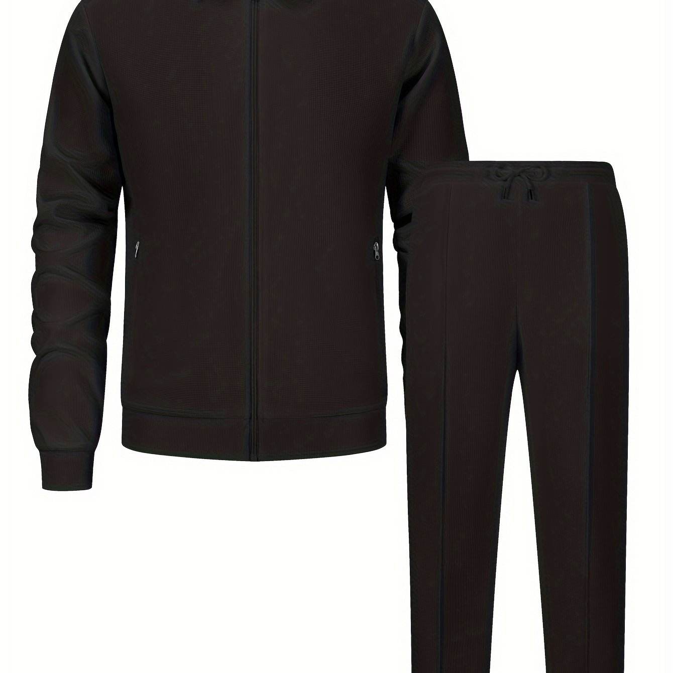 Men's Solid Color Knitted Tracksuit Set - Long Sleeve Jacket & Pants - Buy Center US