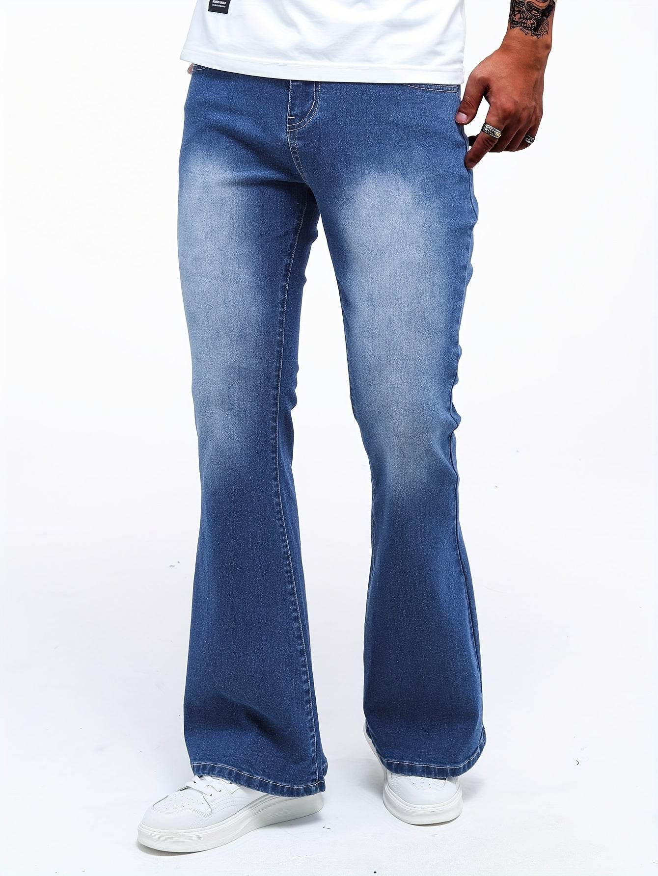 Men's Color Block Denim Pants - Casual Cotton Blend Jeans with Pockets - Buy Center US