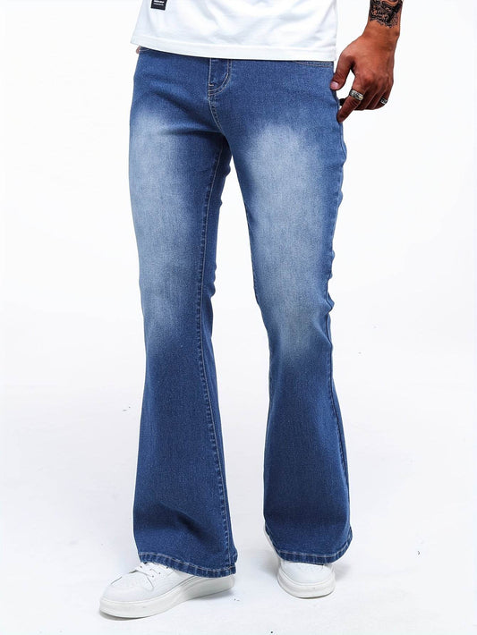 Men's Color Block Denim Pants - Casual Cotton Blend Jeans with Pockets - Buy Center US