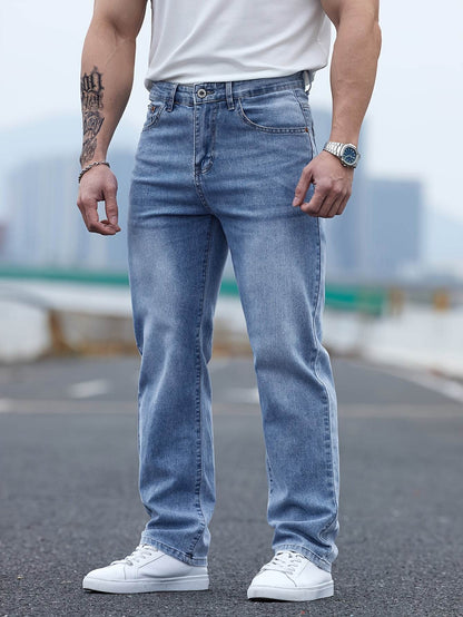 Men's Light Blue Washed Jeans - Relaxed Fit, High-Quality Cotton Blend - Buy Center US