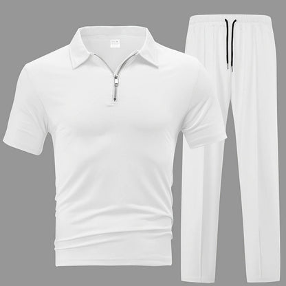 Men's Casual Knit Set - Zipper Short Sleeve Shirt & Drawstring Pants - Buy Center US