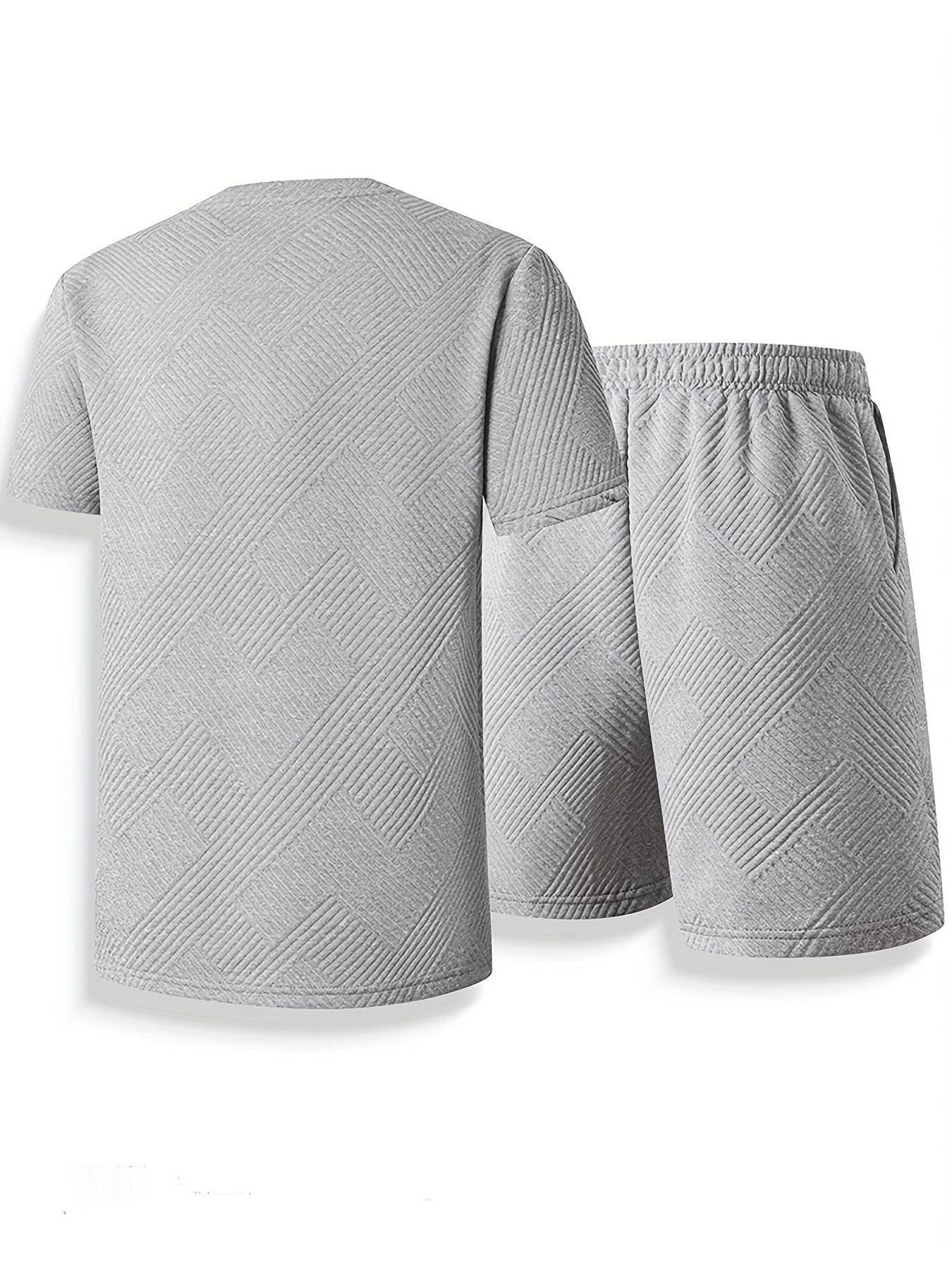 Trendy Summer Loose Men's Casual T-Shirt Set - Round Neck, Solid Color - Buy Center US