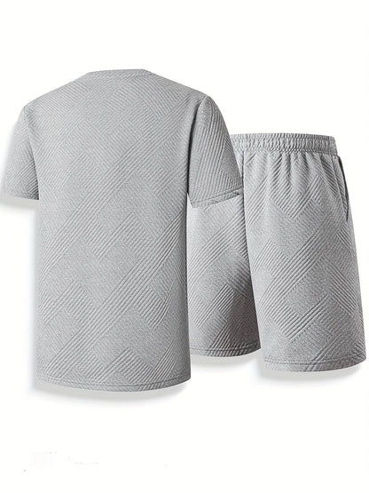 Trendy Summer Loose Men's Casual T-Shirt Set - Round Neck, Solid Color - Buy Center US